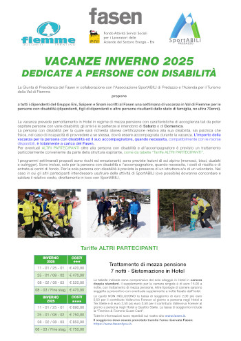 VACANZE E ATTIVITÀ PER PERSONE CON DISABILITA > IL FASEN A SOSTEGNO DELLE FAMIGLIE